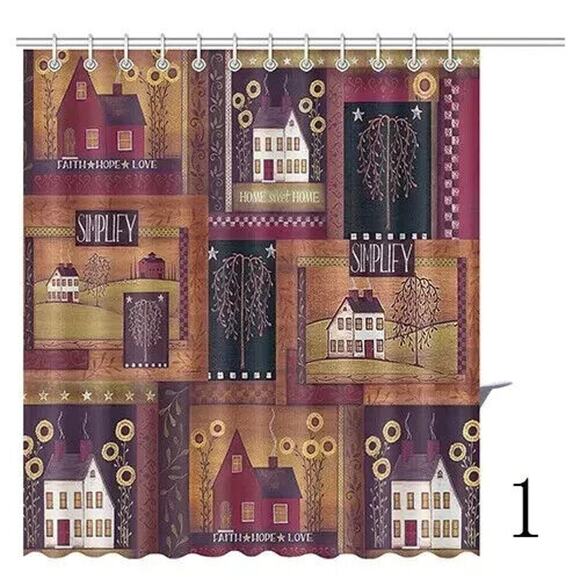 New Simplify Primitive Country Home Fabric Bathroom Shower Curtain - Picture 2 of 3